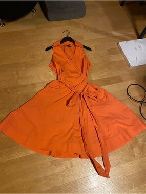 Ralph Lauren Sleeveless Orange Midi Wrap Dress 100% Cotton